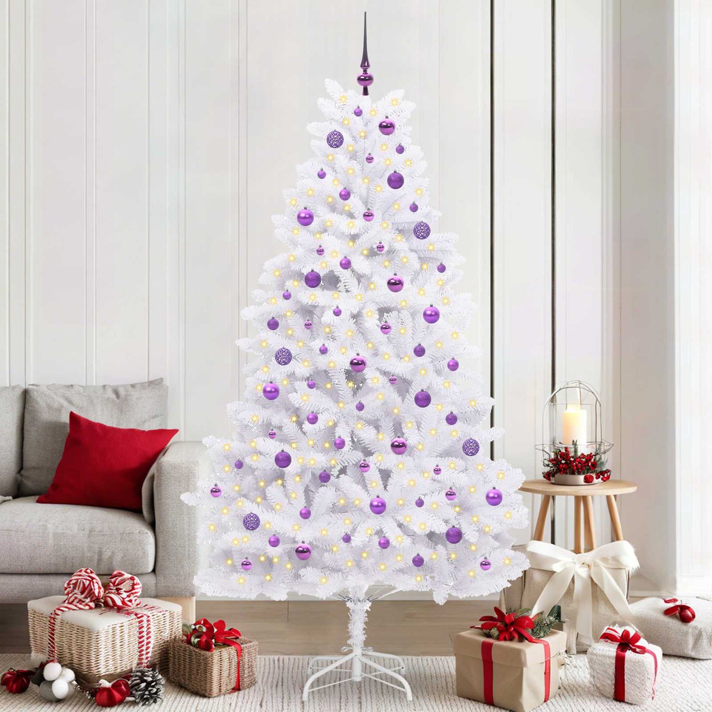 vidaXL Künstlicher klappbarer Weihnachtsbaum Weiß 210 cm PVC und Stahl