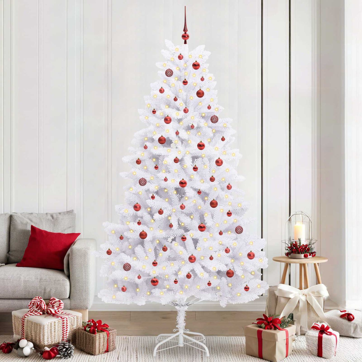 vidaXL Sapin de Noël artificiel pliable Blanc 240 cm PVC et acier
