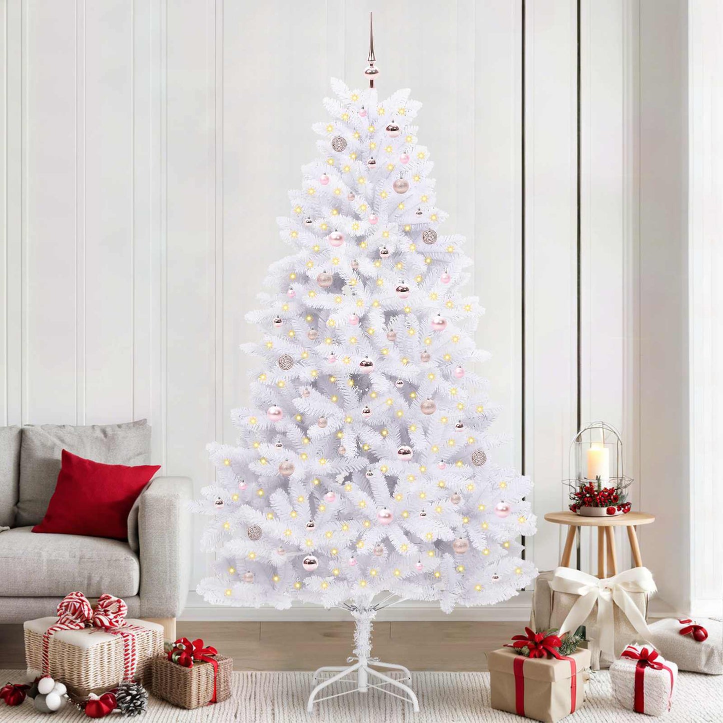 vidaXL Sapin de Noël artificiel pliable Blanc 240 cm PVC et acier