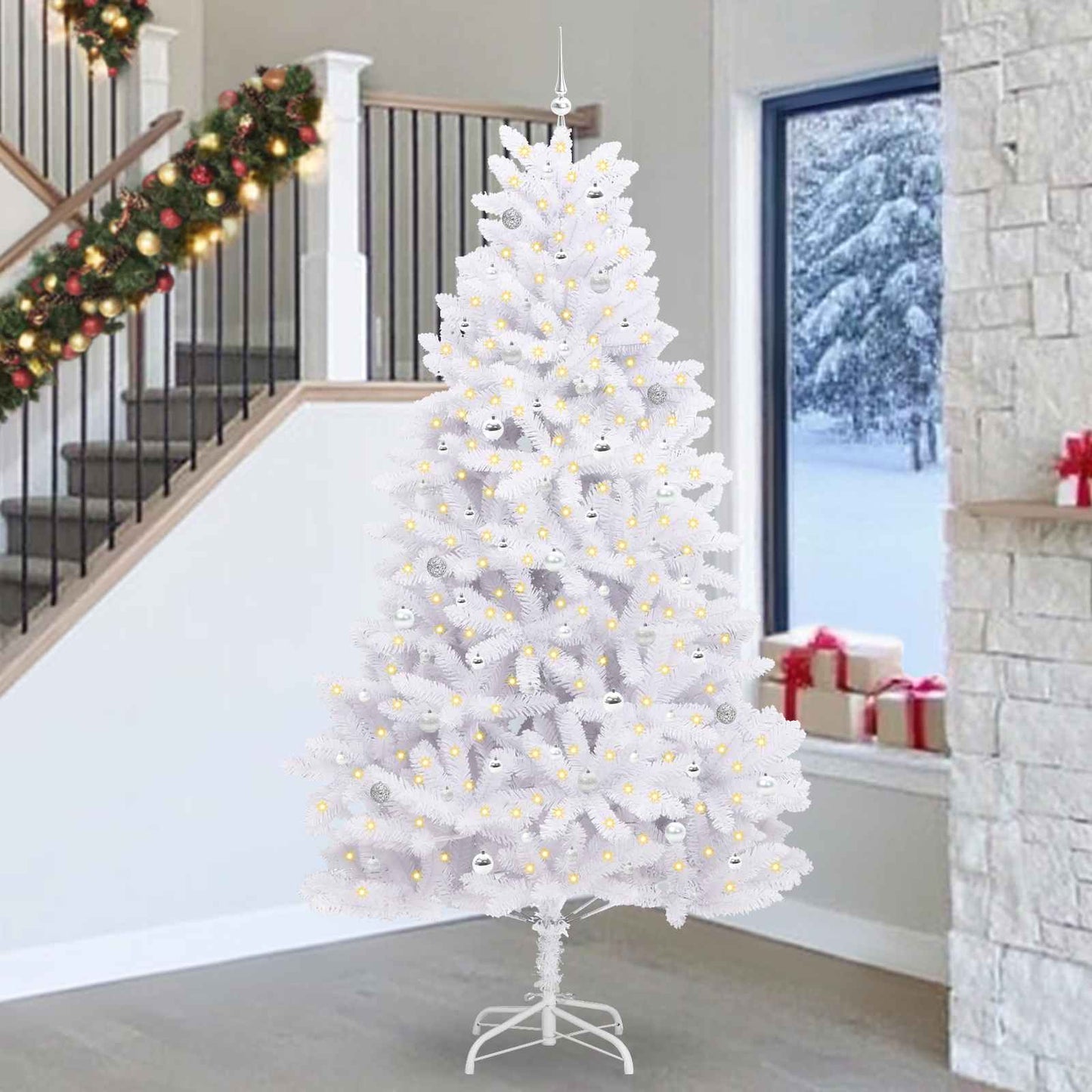 vidaXL Künstlicher klappbarer Weihnachtsbaum Weiß 270 cm PVC und Stahl