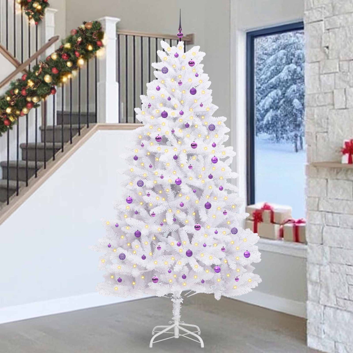 vidaXL Sapin de Noël artificiel pliable Blanc 270 cm PVC et acier