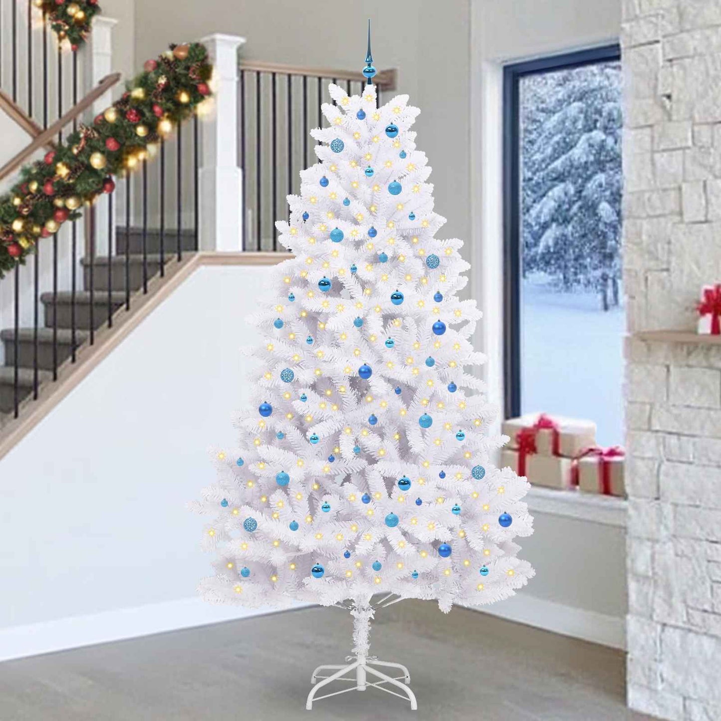 vidaXL Sapin de Noël artificiel pliant Blanc 270 cm PVC et acier