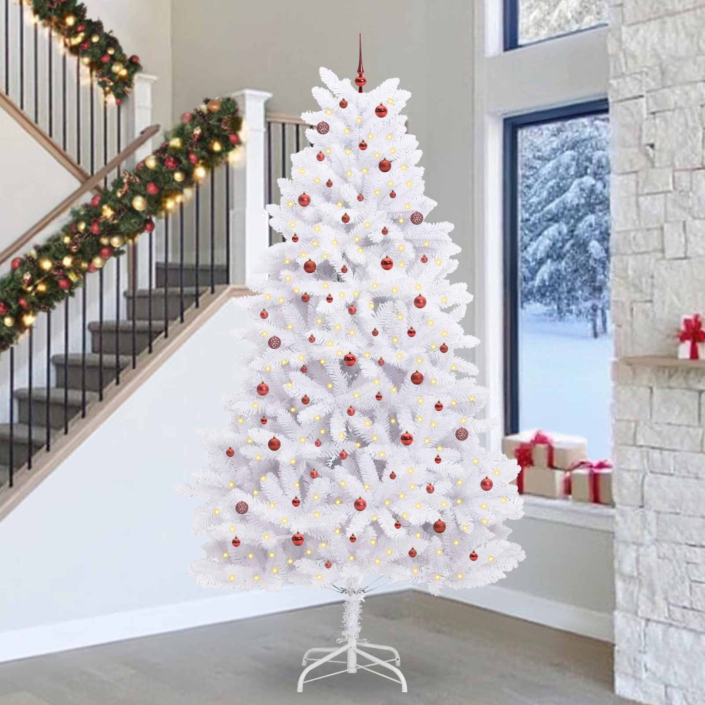 vidaXL Sapin de Noël artificiel pliable Blanc 300 cm PVC et acier