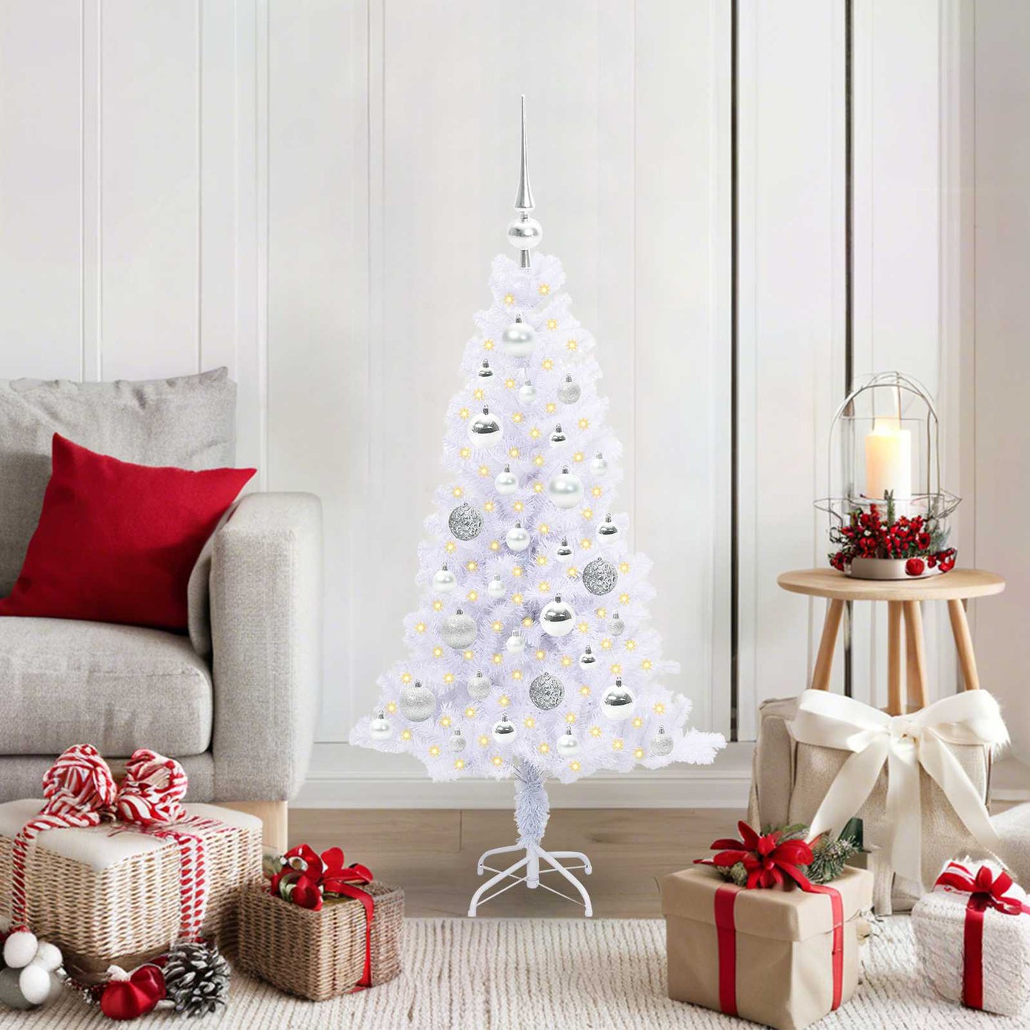 vidaXL Künstlicher Weihnachtsbaum Weiß 120 cm PVC und Stahl
