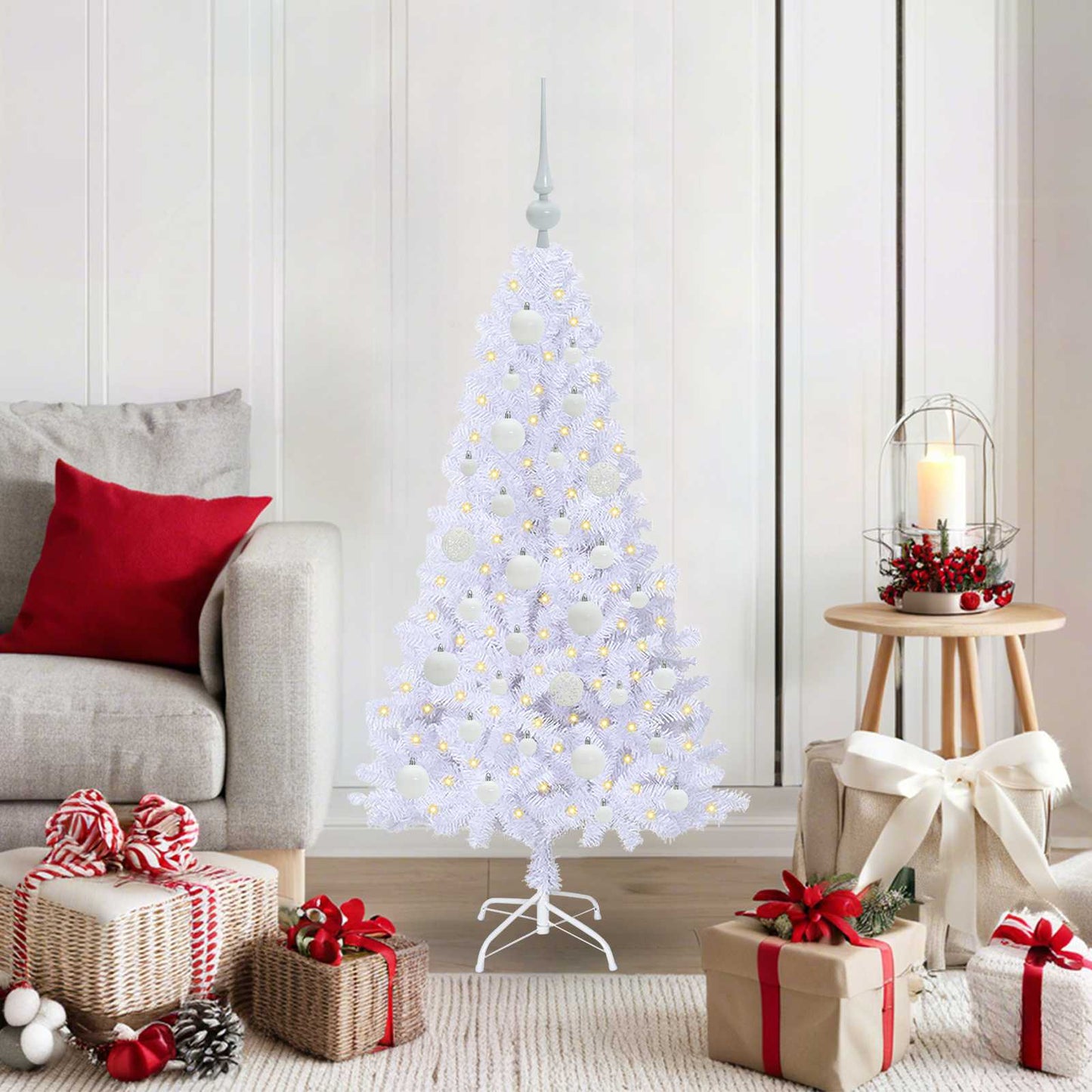 vidaXL Künstlicher Weihnachtsbaum Weiß 120 cm PVC und Stahl
