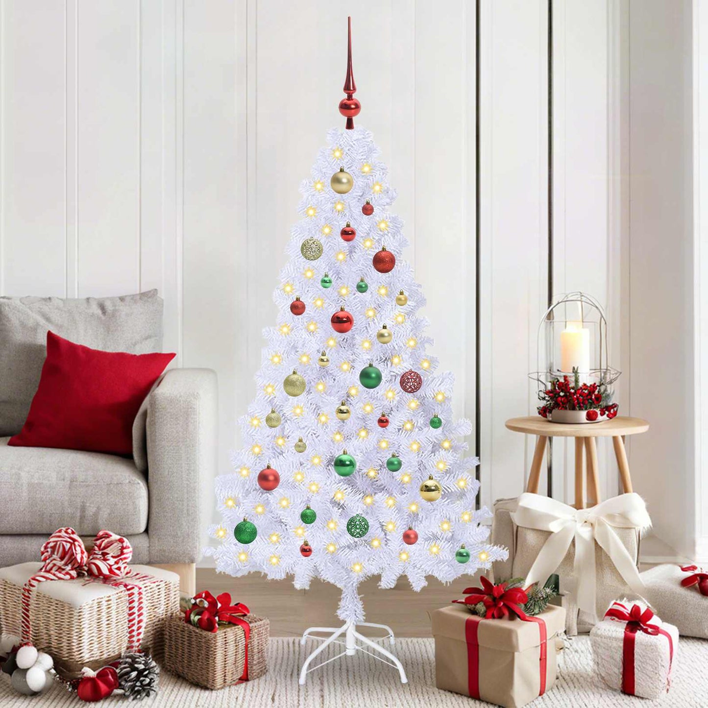 vidaXL Künstlicher Weihnachtsbaum Weiß 150 cm PVC und Stahl