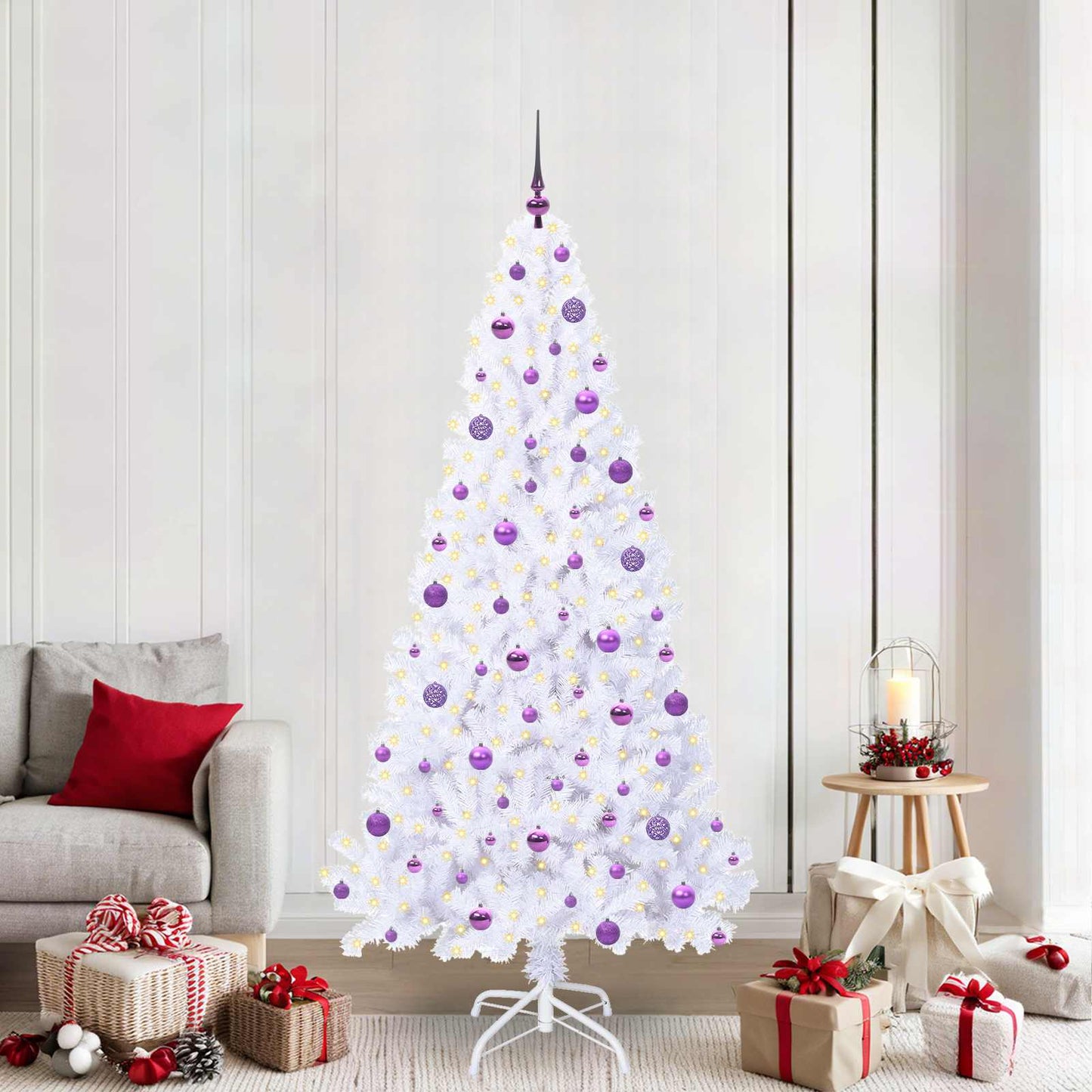 vidaXL Künstlicher Weihnachtsbaum Weiß 210 cm PVC und Stahl