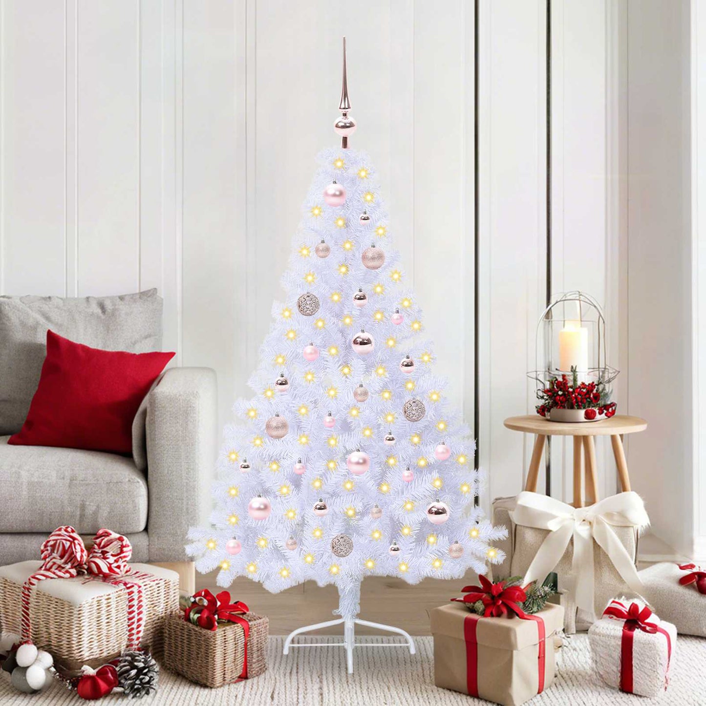 vidaXL Künstlicher Weihnachtsbaum Weiß 150 cm PVC und Stahl