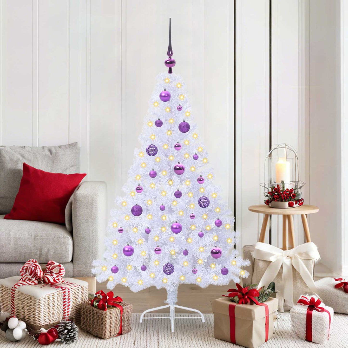 vidaXL Künstlicher Weihnachtsbaum Weiß 150 cm PVC und Stahl