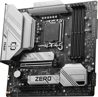 MSI B760M Project Zero Gaming-Motherboard (Unterstützt Intel-Prozessoren der 14./13./12. Generation, LGA 1700, DDR5, PCIe 5.0, M.2-Steckplätze, 2,5 Gbit/s LAN, USB 3.2 Gen2, HDMI/DP, Wi-Fi 6E, Bluetooth 5.3, mATX)