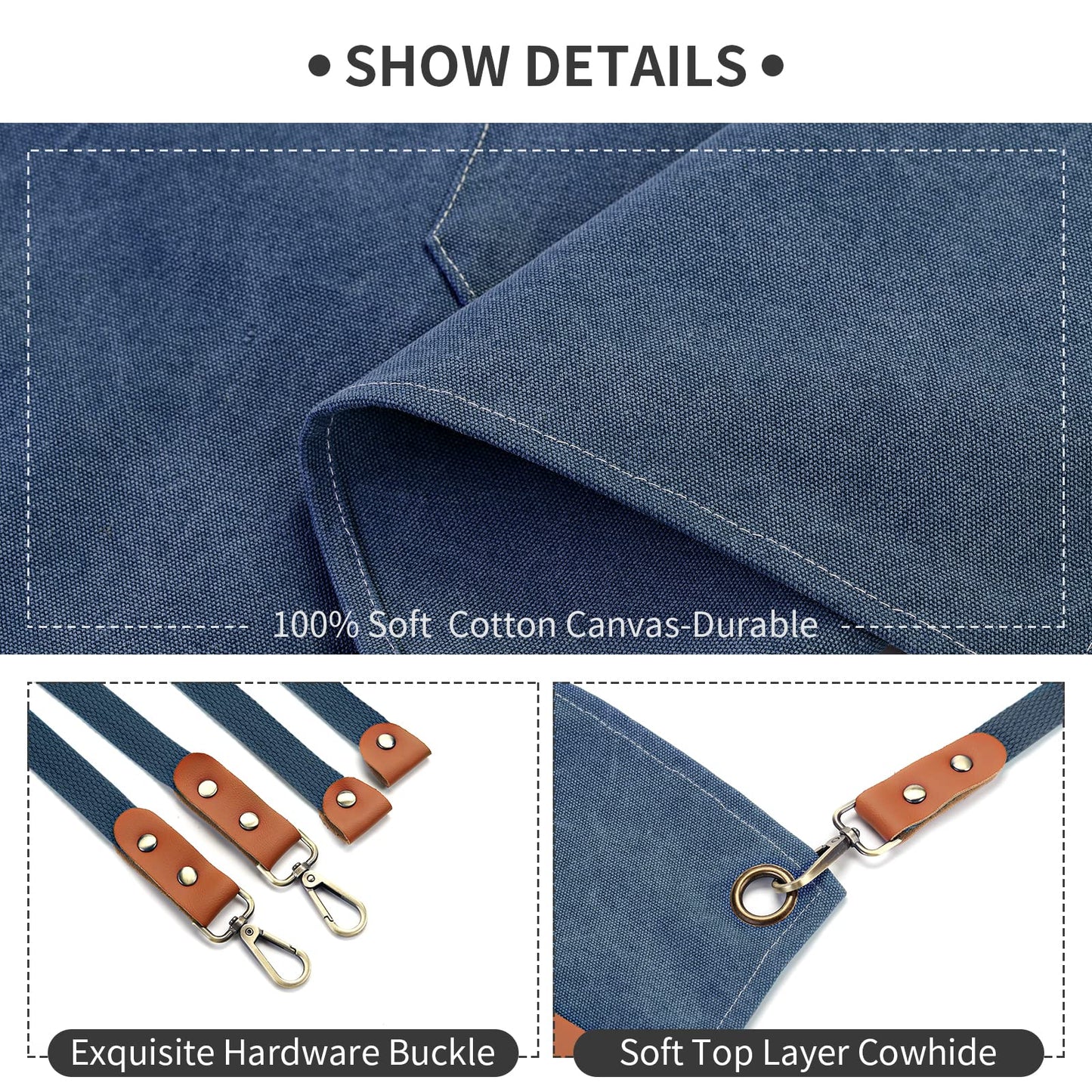 ZOMAO Kochschürze, Baumwoll-Canvas-Schürze mit gekreuztem Rückenteil und Taschen für Damen und Herren, verstellbare Träger und große Taschen, Küchenschürze zum Kochen und Backen 