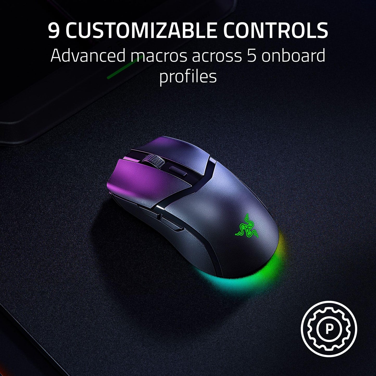 Razer Cobra HyperSpeed ​​Kabellose Gaming-Maus: 9 anpassbare Bedienelemente – RGB-Beleuchtung – Optisches Scrollrad – Optische Schalter – Gen-4-26K-Sensor – 2,4 GHz, Bluetooth &amp; USB-C – Bis zu 170 Stunden Akkulaufzeit