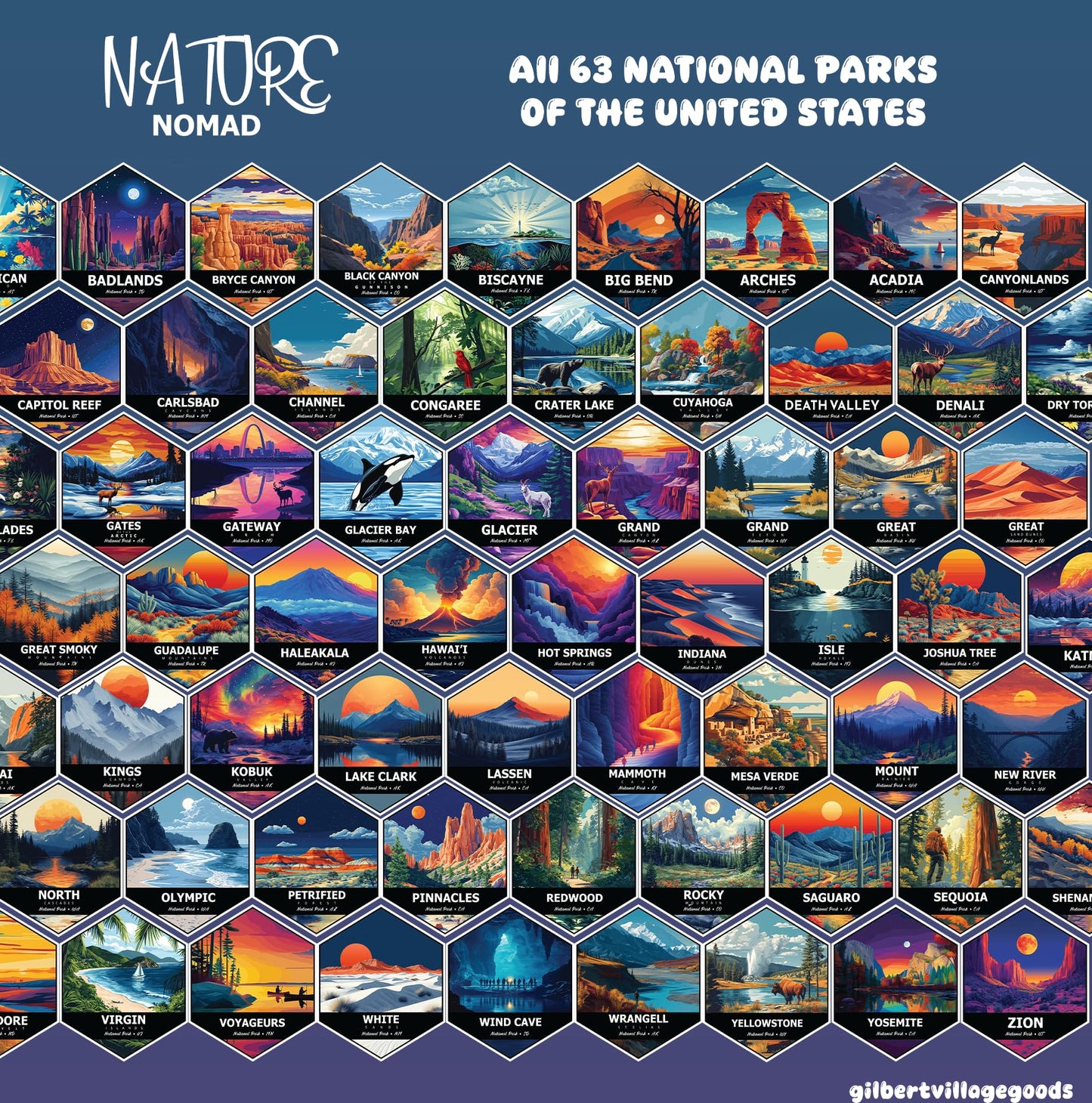 Nationalpark-Wasserflaschenaufkleber – Alle 63 Parks, 3,8 cm Vinyl – Wasserfeste, lichtbeständige Aufkleber für Wasserflaschen, Laptops, Notizbücher, Ausrüstung – für Reisende, Studenten und Outdoor-Fans