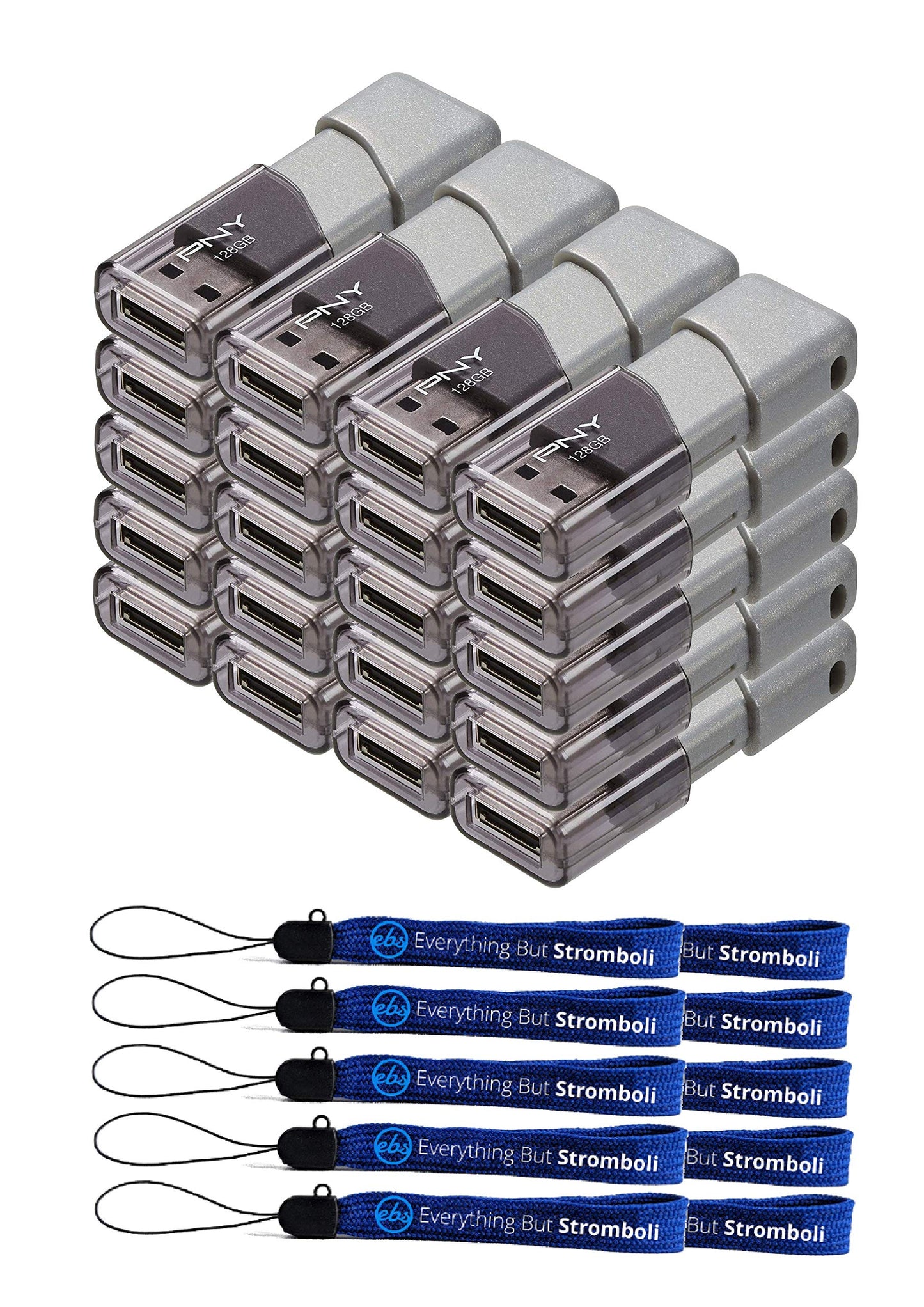 PNY 128GB USB 3.0 Flash Drive Turbo Attache 3 (20er-Packung) USB-Sticks im Bundle mit (10) Everything But Stromboli Lanyards (P-FD128TBOP-GE)