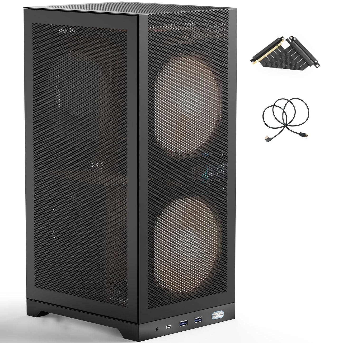 ShinySnake L400 Mini-ITX PC-Gehäuse – 12,1 l SFF High-Airflow-Gaming-Gehäuse, vertikale GPU-Montage bis 350 mm, ATX-Netzteilunterstützung, Platz für bis zu drei 140-mm-Lüfter, PCIe 4.0 Riser und DP 1.4-Kabel im Lieferumfang enthalten, Schwarz