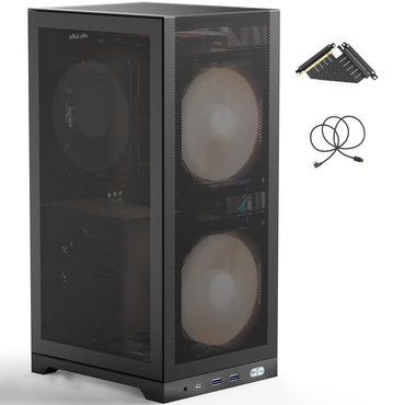 ShinySnake L400 Mini-ITX PC-Gehäuse – 12,1 l SFF High-Airflow-Gaming-Gehäuse, vertikale GPU-Montage bis 350 mm, ATX-Netzteilunterstützung, Platz für bis zu drei 140-mm-Lüfter, PCIe 4.0 Riser und DP 1.4-Kabel im Lieferumfang enthalten, Schwarz