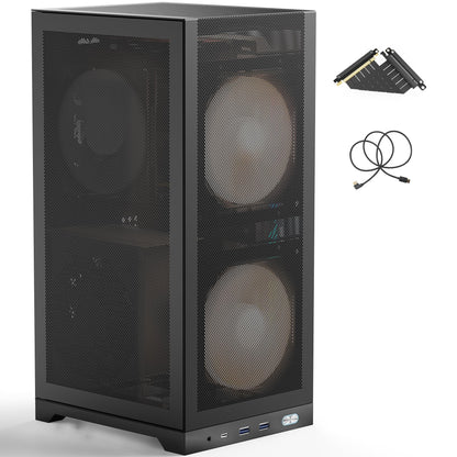 ShinySnake L400 Mini-ITX PC-Gehäuse – 12,1 l SFF High-Airflow-Gaming-Gehäuse, vertikale GPU-Montage bis 350 mm, ATX-Netzteilunterstützung, Platz für bis zu drei 140-mm-Lüfter, PCIe 4.0 Riser und DP 1.4-Kabel im Lieferumfang enthalten, Schwarz