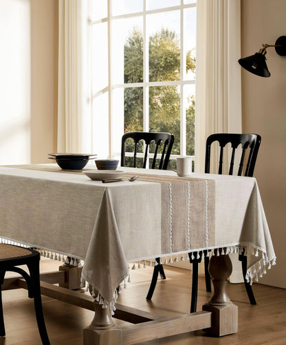 ZeeMart Tischdecke aus Leinen mit Kontrastmuster, rechteckig, 52 x 70 Zoll, braun; schwere beige Tischdecke im Landhausstil; wasserabweisende Jute-Tischdecke