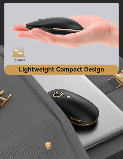 TECKNET Computermaus, 2,4 GHz, leise USB-A-Funkmaus, 4800 DPI, beidhändig bedienbar, leiser Klick, ideal für unterwegs, schlanke, tragbare Funkmaus, kompatibel mit PC, Laptop und MacBook