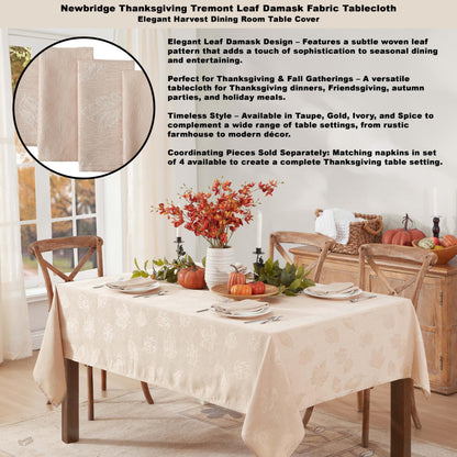 Newbridge Thanksgiving Tischdecke aus taupefarbenem Tremont-Damaststoff mit Herbstlaubmuster, rechteckig, 152 x 213 cm, mit herbstlichen, wirbelnden Blättern, schmutzabweisend, pflegeleicht, einfarbig, ideal für festliche Anlässe