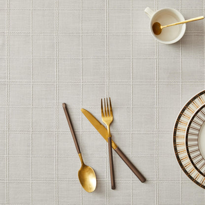 ZeeMart Leinentischdecke mit Karomuster, Landhausstil, bestickt, neutral, wasserabweisend, rechteckig, Elfenbein, 132 x 178 cm