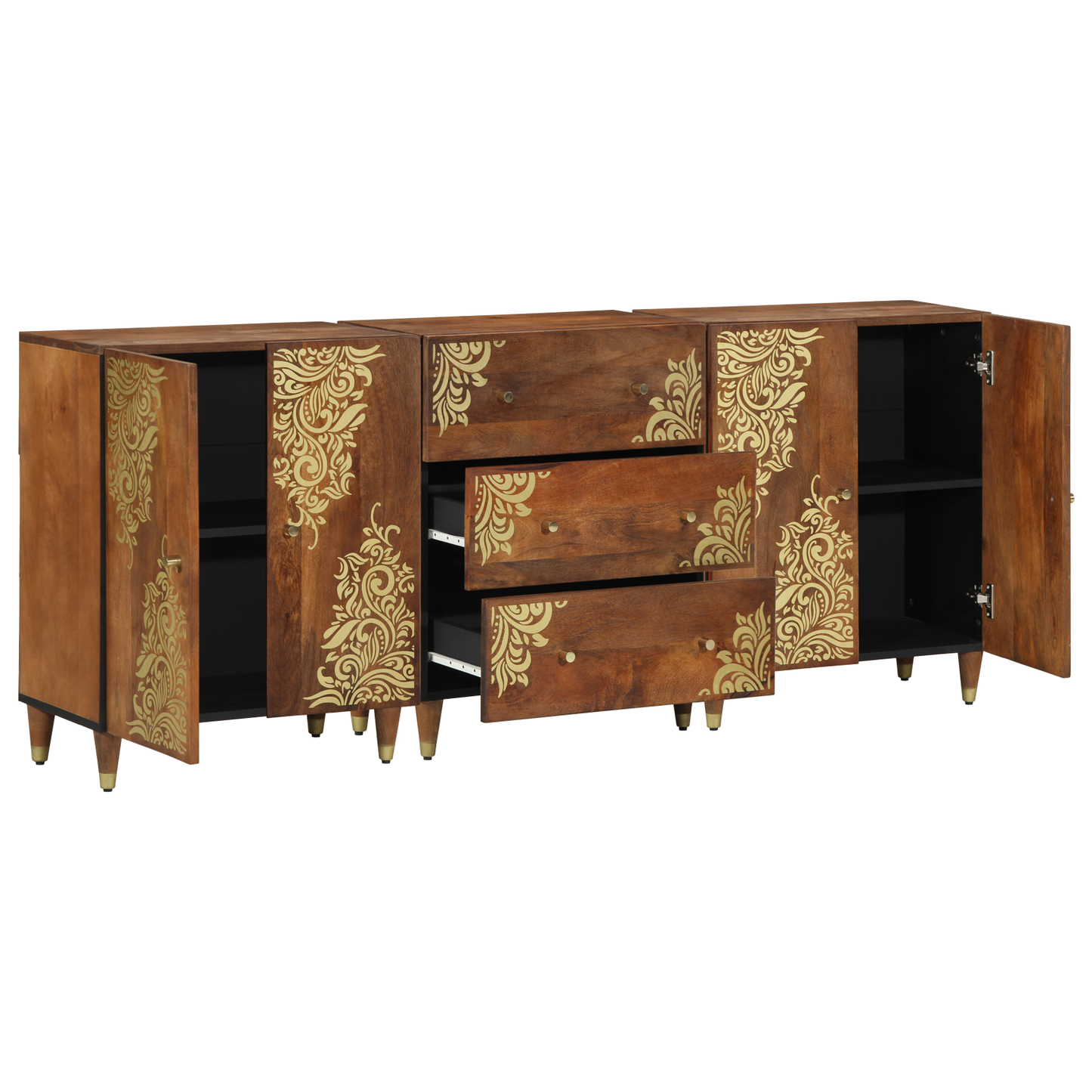 vidaXL Badezimmerschrank-Set mit Schubladen 3 pcs Honigbraun und Gold