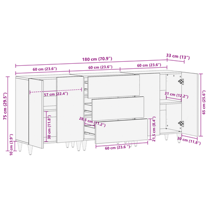 vidaXL Badezimmerschrank-Set mit Schubladen 3 pcs Honigbraun und Gold