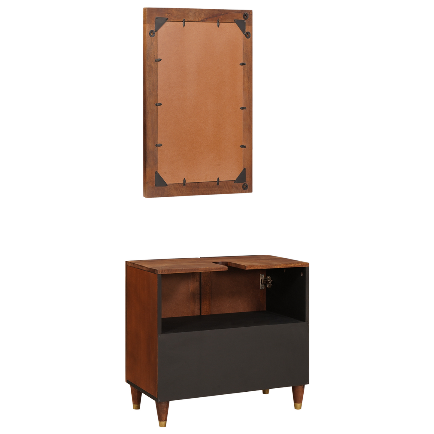 vidaXL Badezimmerschrank 2 pcs Schwarz und Gold Massivholz Mango