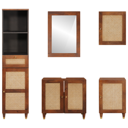 vidaXL Badezimmerschrank 5 pcs Braun und Schwarz Massivholz Mango