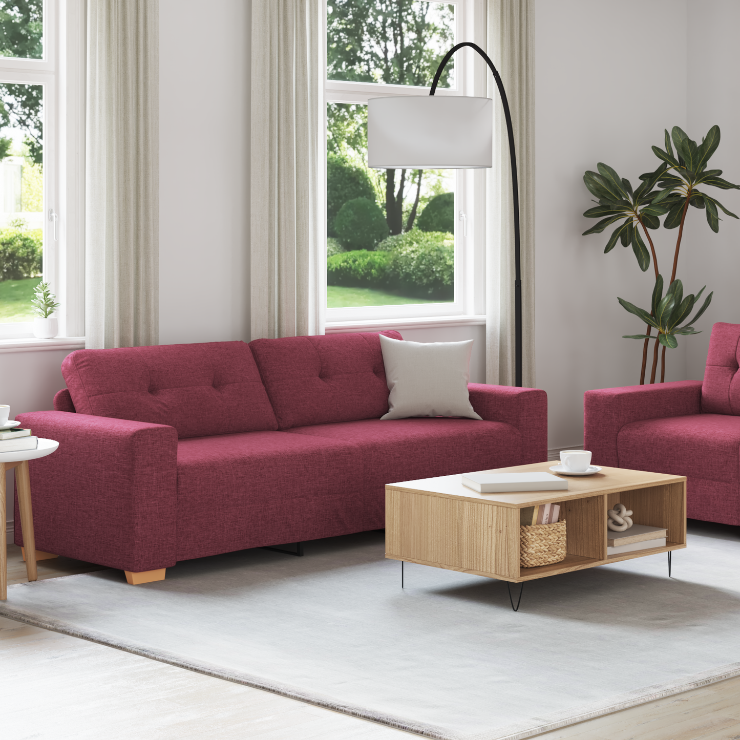 vidaXL Sofa Set mit Kissen 2 pcs Weinrot 221 x 78 x 80 cm Stoff
