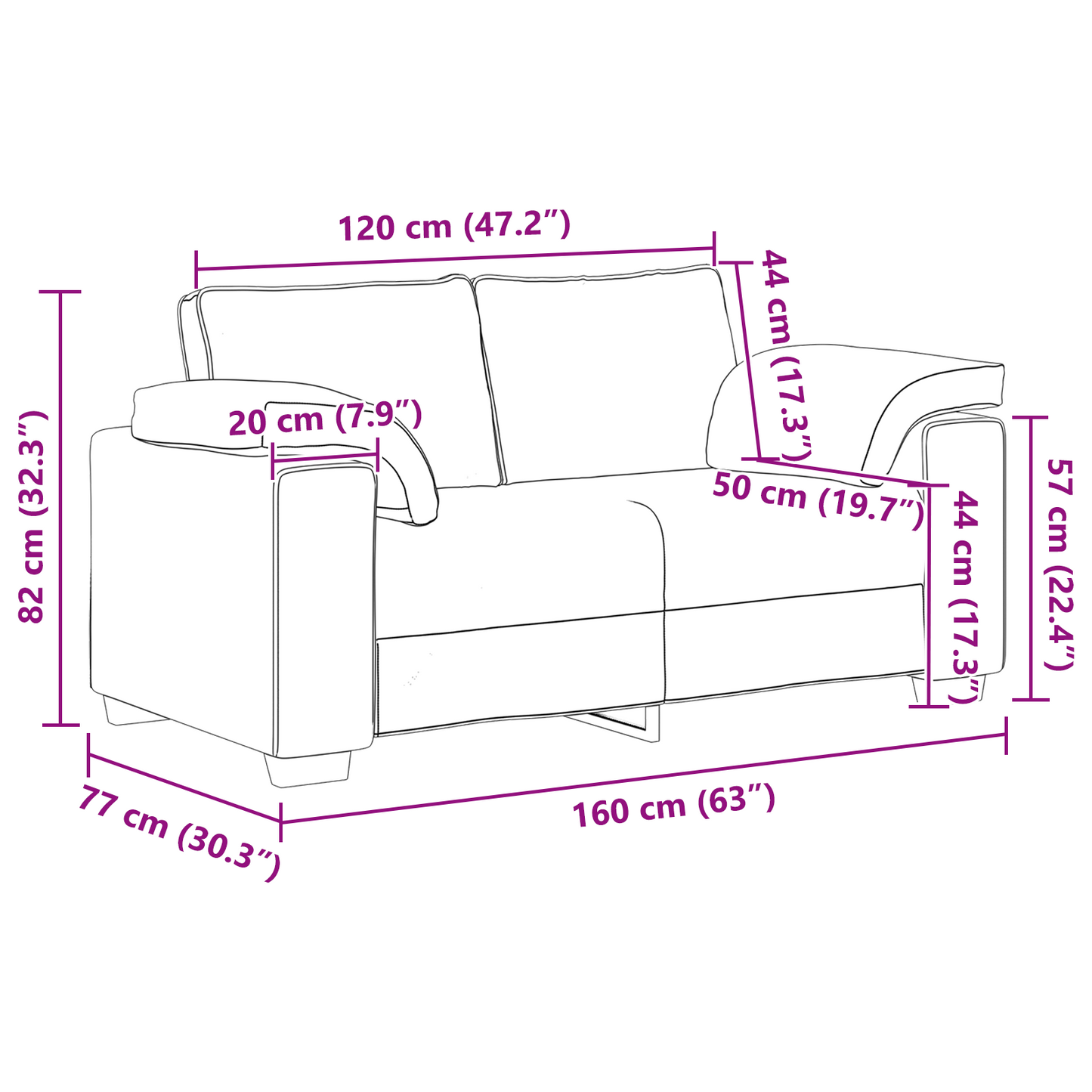 vidaXL Sofa 2 pcs Schwarz 219 x 80 x 82 cm Stoff