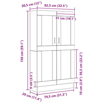 vidaXL Bücherregal Schwarz Eichen-Optik 82,5 x 30,5 x 150 cm