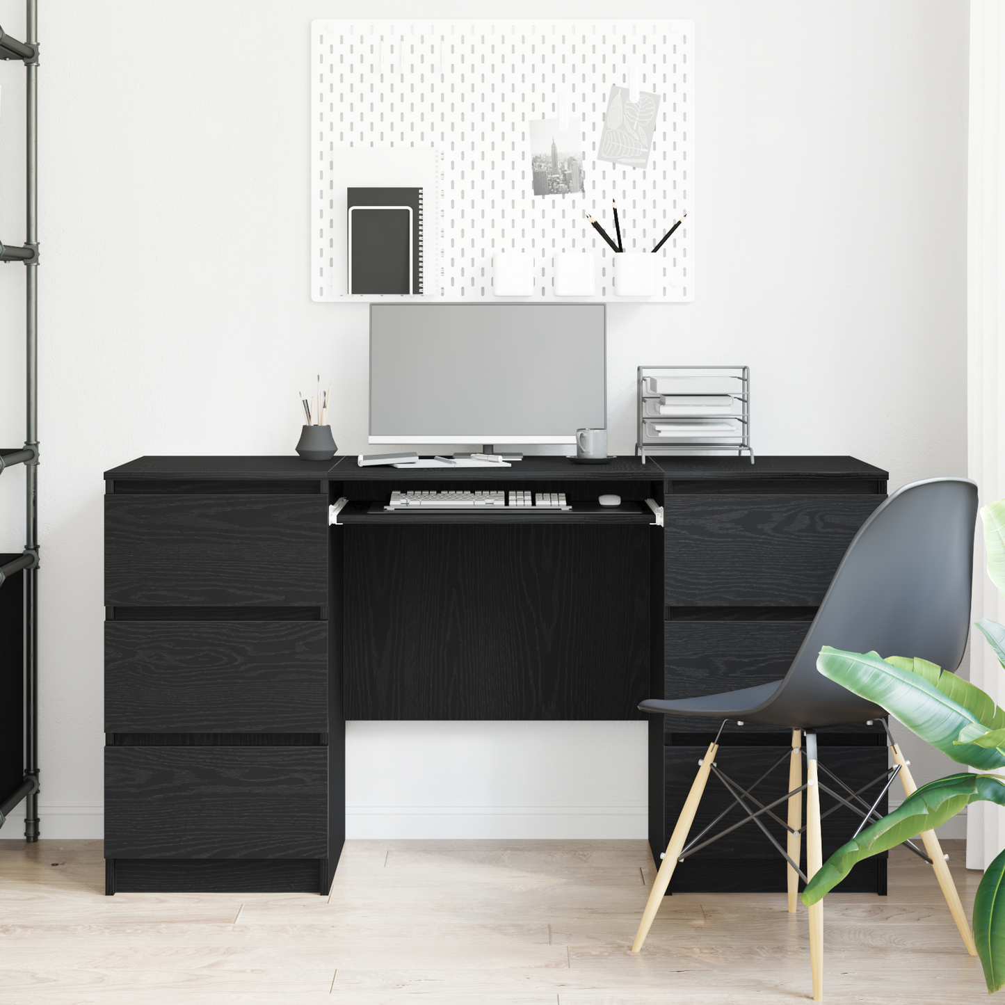 vidaXL Schreibtisch mit Speicher Schwarz Eichen-Optik 140 x 50 x 76 cm