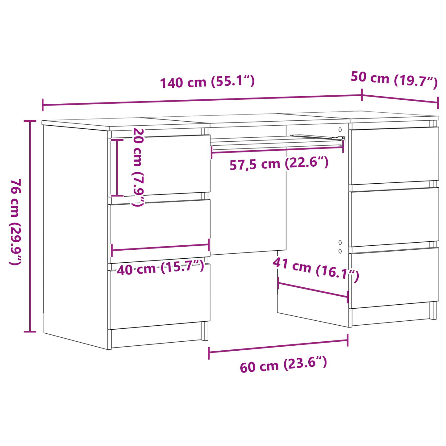vidaXL Schreibtisch mit Speicher Schwarz Eichen-Optik 140 x 50 x 76 cm
