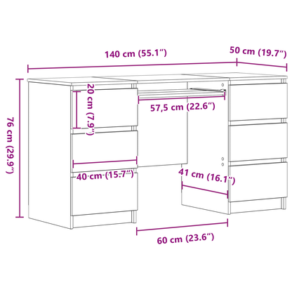 vidaXL Schreibtisch mit Speicher Schwarz Eichen-Optik 140 x 50 x 76 cm