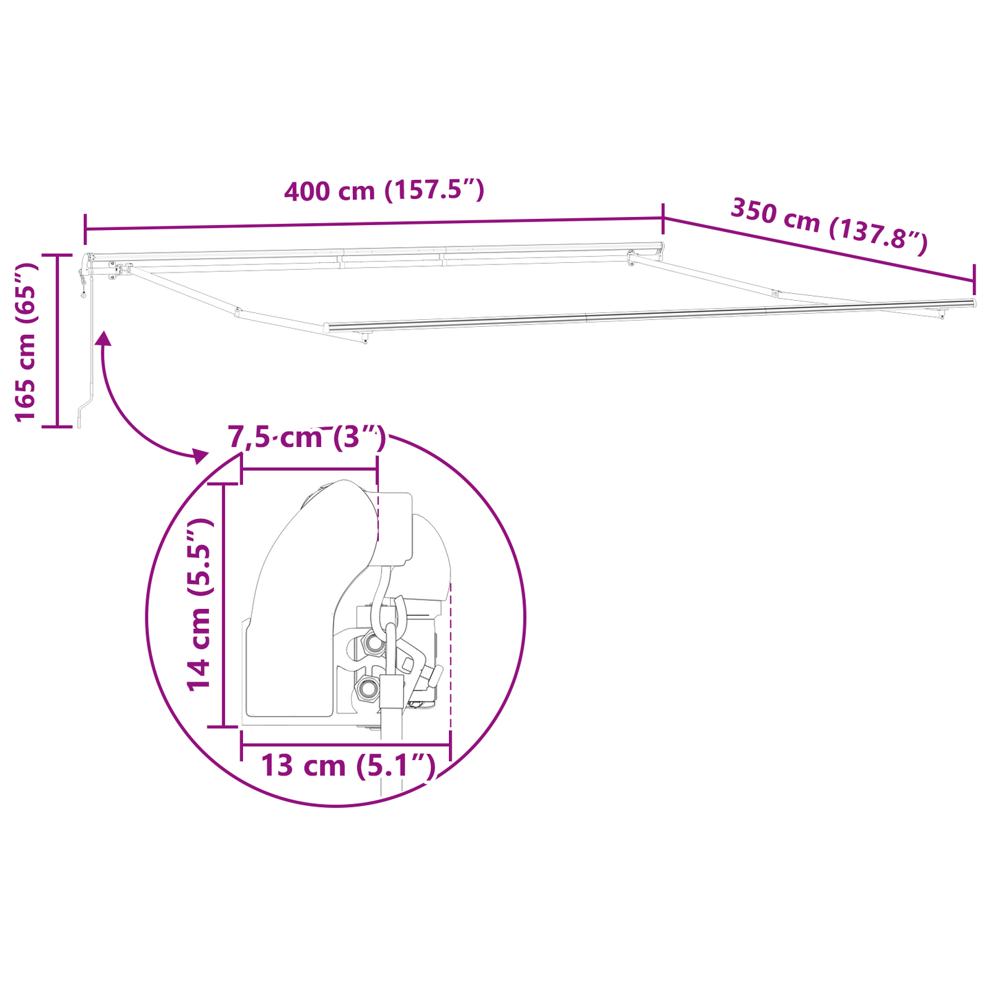 vidaXL Einziehbare Markise Grün und Weiß 400 x 350 cm Stoff