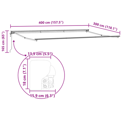 vidaXL Einziehbare Markise mit Grün und Weiß 400 x 350 cm Stoff
