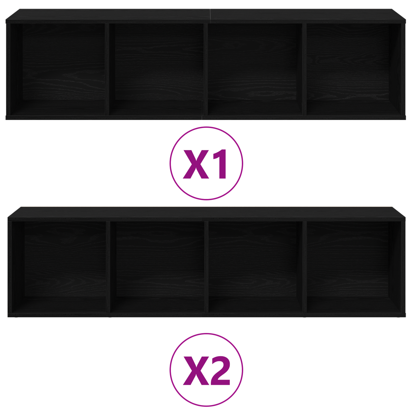 vidaXL Bücherregal 3 pcs Schwarz Eichen-Optik 36 x 30 x 143 cm