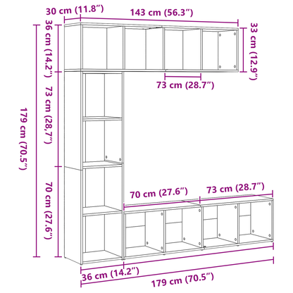 vidaXL Bücherregal 3 pcs Schwarz Eichen-Optik 36 x 30 x 143 cm
