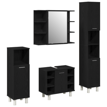 vidaXL Badezimmermöbel-Set mit Regal 4 pcs Schwarz 30 x 30 x 179,5 cm