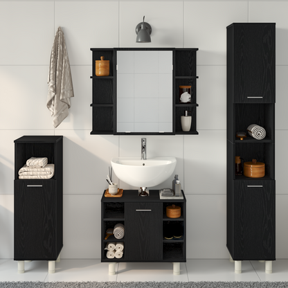 vidaXL Badezimmermöbel-Set mit Regal 4 pcs Schwarz 30 x 30 x 179,5 cm