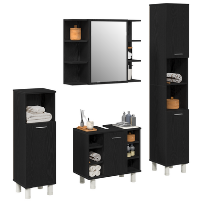 vidaXL Badezimmermöbel-Set mit Regal 4 pcs Schwarz 30 x 30 x 179,5 cm