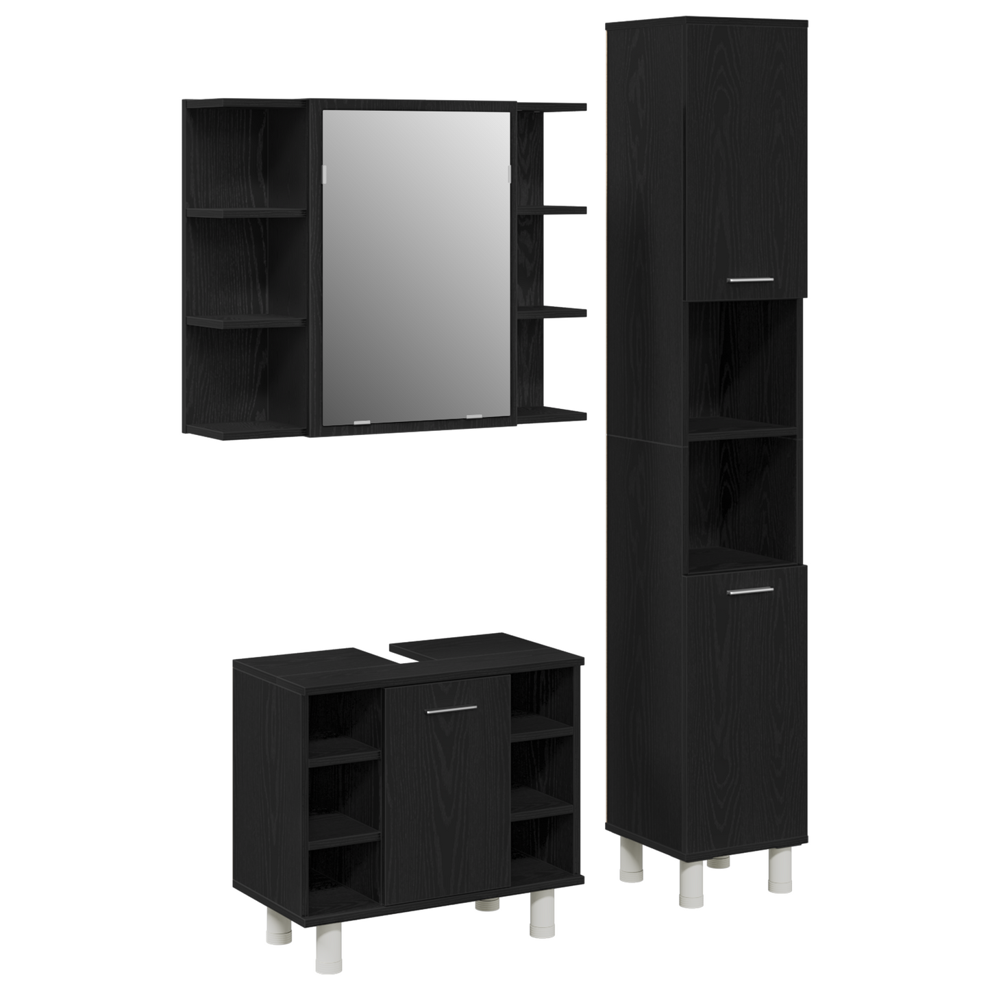 vidaXL Badezimmermöbel-Set mit Regal 3 pcs Schwarz 30 x 30 x 179,5 cm