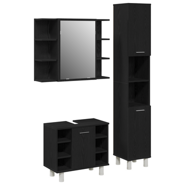 vidaXL Badezimmermöbel-Set mit Regal 3 pcs Schwarz 30 x 30 x 179,5 cm