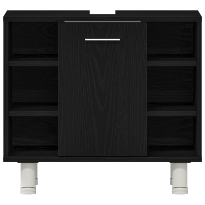 vidaXL Badezimmermöbel-Set mit Regal 3 pcs Schwarz 30 x 30 x 179,5 cm