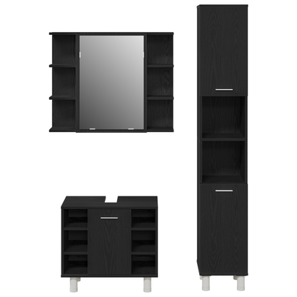 vidaXL Badezimmermöbel-Set mit Regal 3 pcs Schwarz 30 x 30 x 179,5 cm