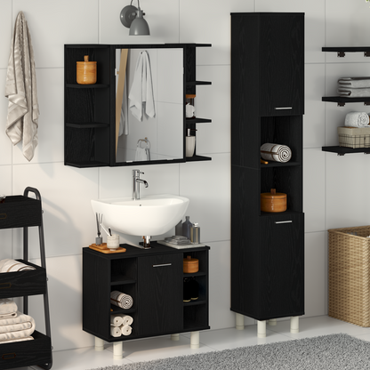 vidaXL Badezimmermöbel-Set mit Regal 3 pcs Schwarz 30 x 30 x 179,5 cm