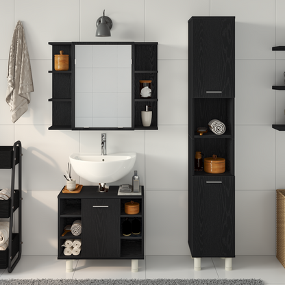 vidaXL Badezimmermöbel-Set mit Regal 3 pcs Schwarz 30 x 30 x 179,5 cm