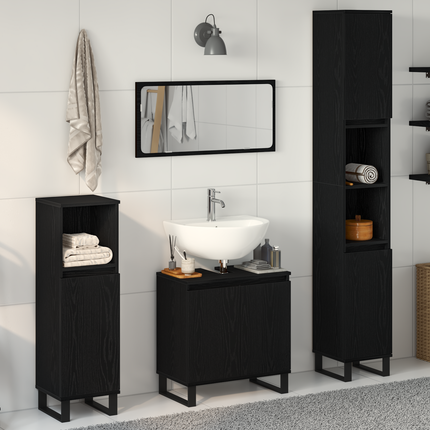 vidaXL Badezimmermöbel-Set Wandmontiert 3 pcs Schwarz Eichen-Optik