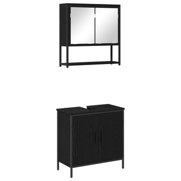 vidaXL Badezimmermöbel-Set mit Regal 2 pcs Schwarz Holzwerkstoff